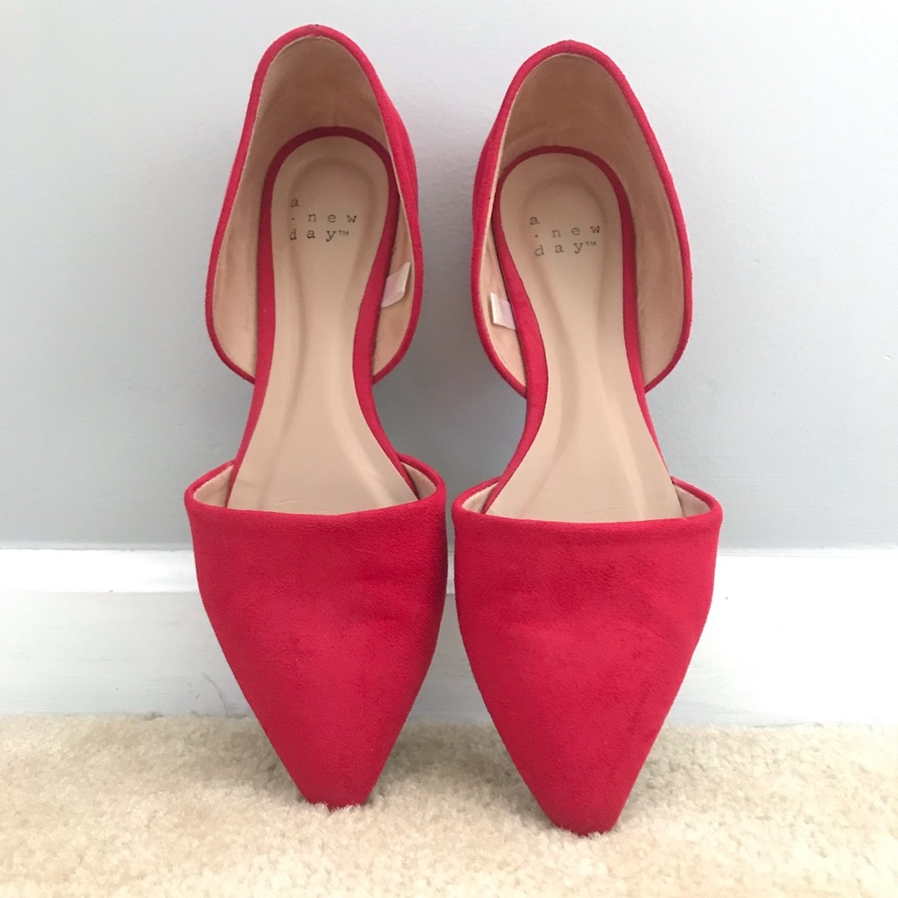 Red Microsuede Pointed Ballet Flats - A New Day™